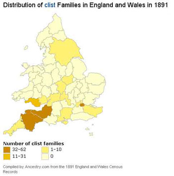 Clist Patronym in England, 1891